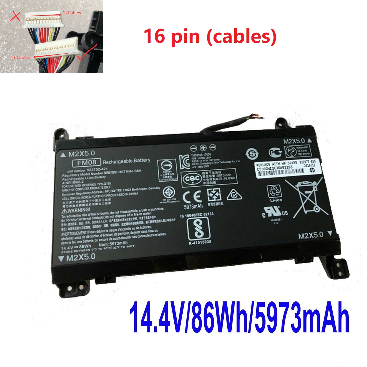 akku für HP Omen 17-an014ng 922977-855 922753-421 HSTNN-LB8B 16-Pin-Anschluss (kompatibel)