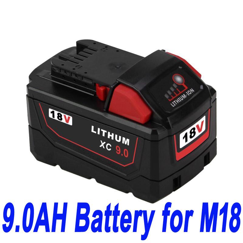 akku für 18V 9.0Ah For Milwaukee M18 M18B4 48-11-1828 Red Lithium Ion XC 9.0 (kompatibel)